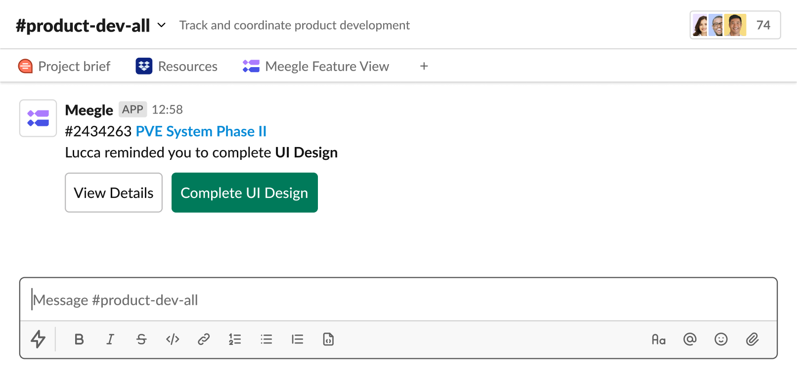 Meegle updates in Slack